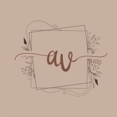 El Çizimi Çiçeği, Düğün Yazı Tipi Logosu ve Şirket Kimliği ile AV İlk Logosu.