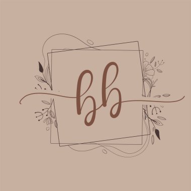 Harf BB El Çizimi Çiçek, Düğün Yazı Tipi Logosu ve Şirket Kimliği.
