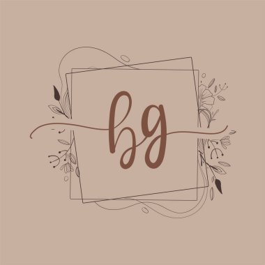 El Çizimi Çiçek, Düğün Yazı Tipi Logosu ve Şirket Kimliği ile BG İlk Logosu.