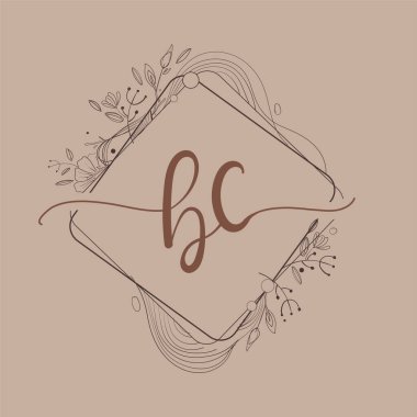 BC Mektubu Çiçek El Çizen İlk Logo Düğün Yazı Tipi Logosu ve İş Kimliği.