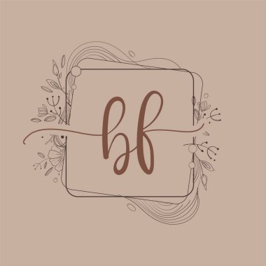 El Çizimi Çiçek, Düğün Yazı Tipi Logosu ve Şirket Kimliği ile BF Baş Logosu.