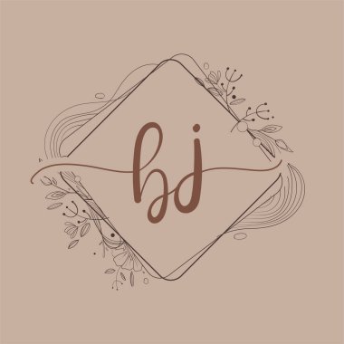 El Çizimi Çiçek, Düğün Yazı Tipi Logosu ve Şirket Kimliği ile BJ Baş Logosu.