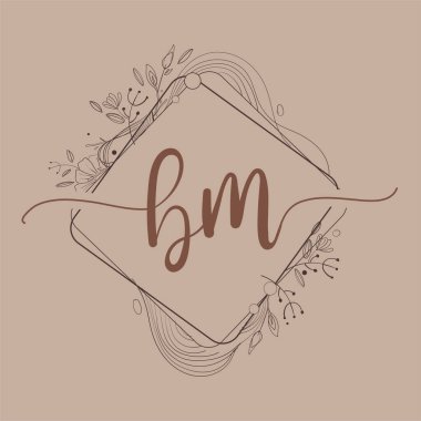 BM Harfi El Çizimi Çiçek, Düğün Yazı Tipi Logosu ve Şirket Kimliği.