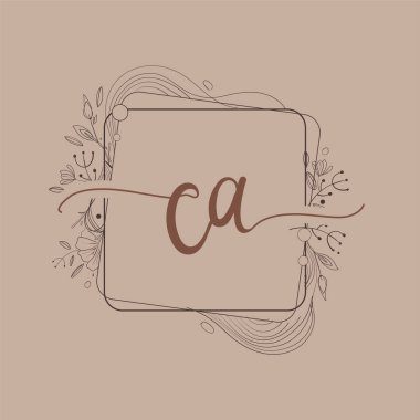 CA Harfi El Çizimi Çiçekli İlk Logo Düğün Yazı Tipi Logosu ve İş Kimliği.