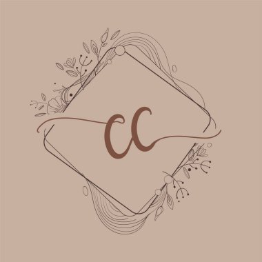 CC Harfi El Çizimi Çiçek, Düğün Yazı Tipi Logosu ve Şirket Kimliği.