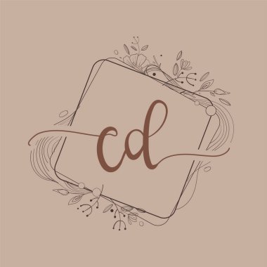 Harf CD El Çizimi Çiçek, Düğün Yazı Tipi Logosu ve İş Kimliği.