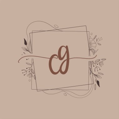 Harf CG El Çizimi Çiçek, Düğün Yazı Tipi Logosu ve Şirket Kimliği.