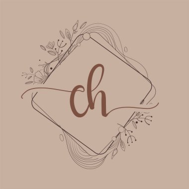 El Çizimi Çiçek, Düğün Yazı Tipi Logosu ve Şirket Kimliği ile CH İlk Logosu.