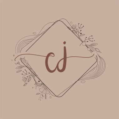 CJ Harfi El Çizimi Çiçek, Düğün Yazı Tipi Logosu ve Şirket Kimliği.