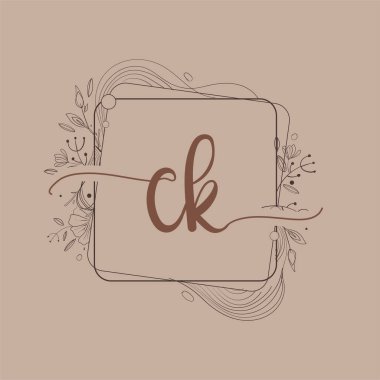 CK Harfi El Çizimi Çiçek, Düğün Yazı Tipi Logosu ve İş Kimliği.