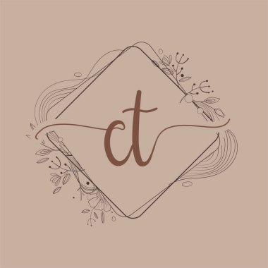 Tomografi Harfi El Çizimi Çiçek, Düğün Yazı Tipi Logosu ve İş Kimliği.