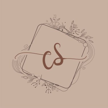 El Çizimi Çiçeği, Düğün Yazı Tipi Logosu ve Şirket Kimliği ile CS İlk Logosu.