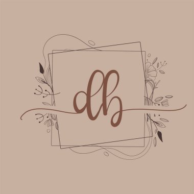 Harf DB El Çizimi Çiçek, Düğün Yazı Tipi Logosu ve Şirket Kimliği.
