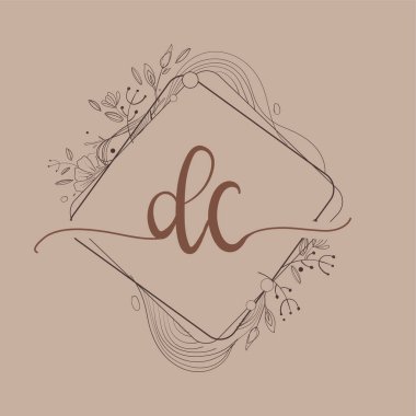 DC Mektubu Çiçek Çizen İlk Logo Düğün Yazı Tipi Logosu ve İş Kimliği.