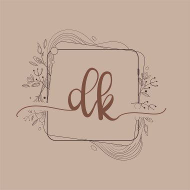 El Çizimi Çiçeği, Düğün Yazı Tipi Logosu ve İş Kimliği ile Harf DK İlk Logosu.