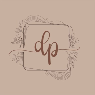 Harf DP El Çizimi Çiçekli İlk Logo, Düğün Yazı Tipi Logosu ve İş Kimliği.