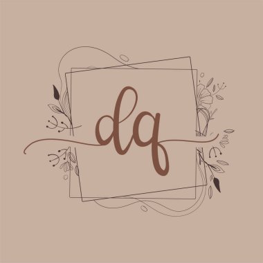 El Çizimi Çiçeği, Düğün Yazı Tipi Logosu ve Şirket Kimliği ile DQ İlk Logosu.