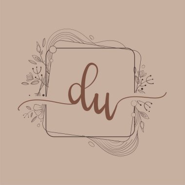 El Çizimi Çiçek, Düğün Yazı Tipi Logosu ve Şirket Kimliği ile DU İlk Logosu.