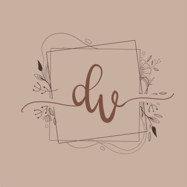 Harf DV El Çizimi Çiçek, Düğün Yazı Tipi Logosu ve Şirket Kimliği.