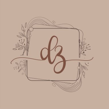 El Çizimi Çiçek, Düğün Yazı Tipi Logosu ve Şirket Kimliği ile DZ İlk Logosu.