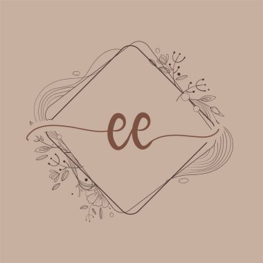 EE Harfi El Çizimi Çiçek, Düğün Yazı Tipi Logosu ve Şirket Kimliği.