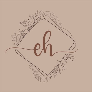 EH Harfi El Çizimi Çiçek, Düğün Yazı Tipi Logosu ve Şirket Kimliği.