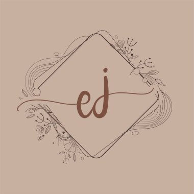 EJ Harfi El Çizimi Çiçek, Düğün Yazı Tipi Logosu ve Şirket Kimliği.