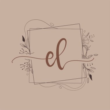 Harf EL El Çizimi Çiçek, Düğün Yazı Tipi Logosu ve İş Kimliği.