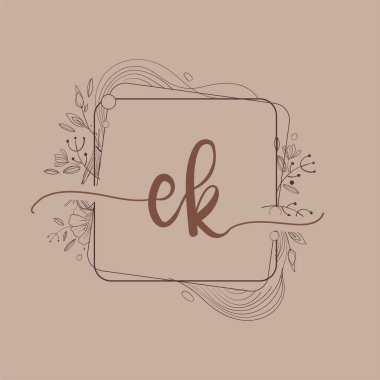 El Çizimi Çiçek, Düğün Yazı Tipi Logosu ve Şirket Kimliği ile EK İlk Logosu.