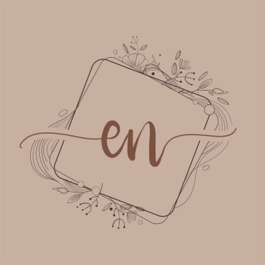 EN Harfi El Çizimi Çiçek, Düğün Yazı Tipi Logosu ve İş Kimliği.