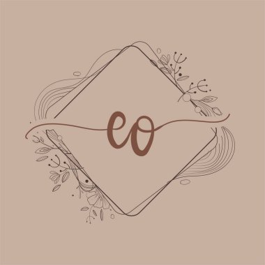 El Çizimi Çiçeği, Düğün Yazı Tipi Logosu ve Şirket Kimliği ile Mektup EO İlk Logosu.