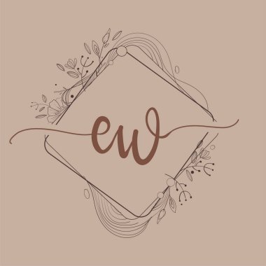 EW Harfi El Çizimi Çiçek, Düğün Yazı Tipi Logosu ve Şirket Kimliği.