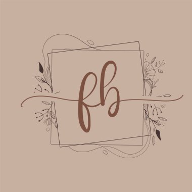 FB Harfi El Çizimi Çiçek, Düğün Yazı Tipi Logosu ve Şirket Kimliği.