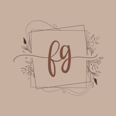 El Çizimi Çiçek, Düğün Yazı Tipi Logosu ve Şirket Kimliği ile FG İlk Logosu.