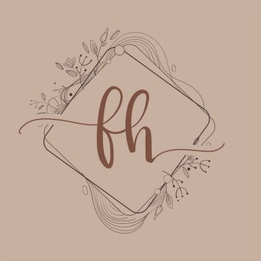 FH Harfi El Çizimi Çiçek, Düğün Yazı Tipi Logosu ve Şirket Kimliği.