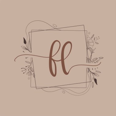 FL Harfi El Çizimi Çiçek, Düğün Yazı Tipi Logosu ve Şirket Kimliği.