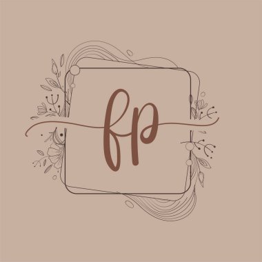 FP Harfi El Çizimi Çiçek, Düğün Yazı Tipi Logosu ve Şirket Kimliği.