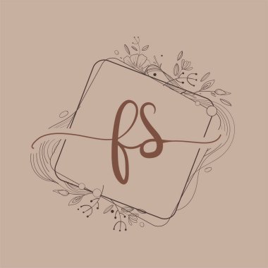 El Çizimi Çiçek, Düğün Yazı Tipi Logosu ve Şirket Kimliği ile FS İlk Logosu.