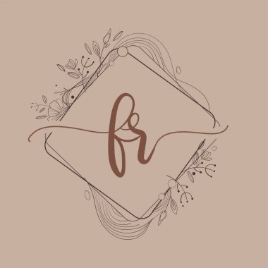 El Çizimi Çiçek, Düğün Yazı Tipi Logosu ve Şirket Kimliği ile FR Baş Logosu.