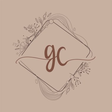 Harf GC El Çizimi Çiçek, Düğün Yazı Tipi Logosu ve İş Kimliği.