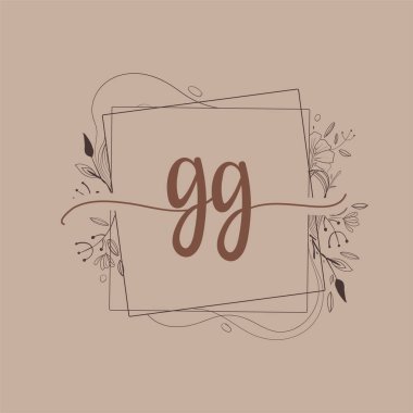 El Çizimi Çiçek, Düğün Yazı Tipi Logosu ve Şirket Kimliği ile GG İlk Logosu.