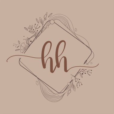 Çiçek El Çizen HH İlk Logosu, Düğün Yazı Tipi Logosu ve Şirket Kimliği.