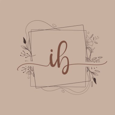 Harf IB El Çizimi Çiçek, Düğün Yazı Tipi Logosu ve Şirket Kimliği.