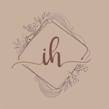 El Çizimi Çiçek, Düğün Yazı Tipi Logosu ve Şirket Kimliği ile IH İlk Logosu.