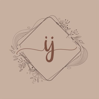 El Çizimi Çiçek, Düğün Yazı Tipi Logosu ve Şirket Kimliği ile IJ İlk Logosu.