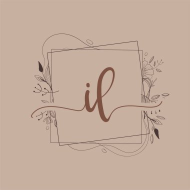 El Çizimi Çiçek, Düğün Yazı Tipi Logosu ve İş veya Şirket Kimliği ile IL İlk Logosu.