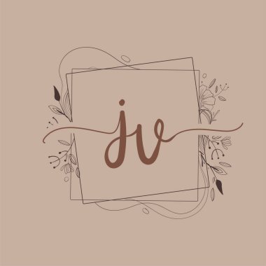 El Çizimi Çiçek, Düğün Yazı Tipi Logosu ve Şirket Kimliği ile JV İlk Logosu.