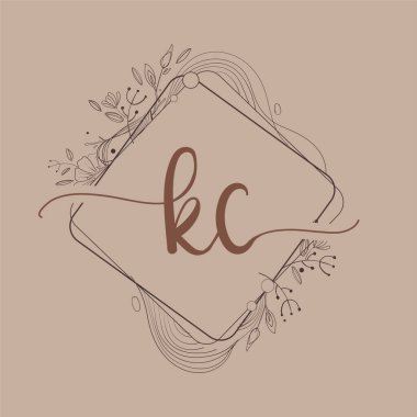 El Çizimi Çiçeği, Düğün Yazı Tipi Logosu ve Şirket Kimliği ile KC İlk Logosu.