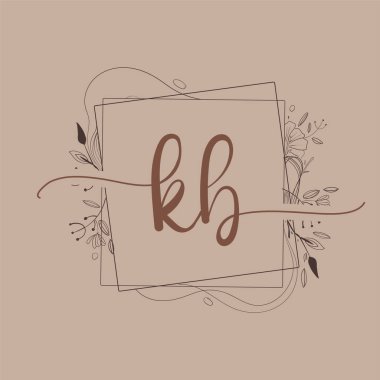 Harf KB El Çizimi Çiçek, Düğün Yazı Tipi Logosu ve Şirket Kimliği.