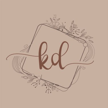KD Harfi El Çizimi Çiçek, Düğün Yazı Tipi Logosu ve Şirket Kimliği.